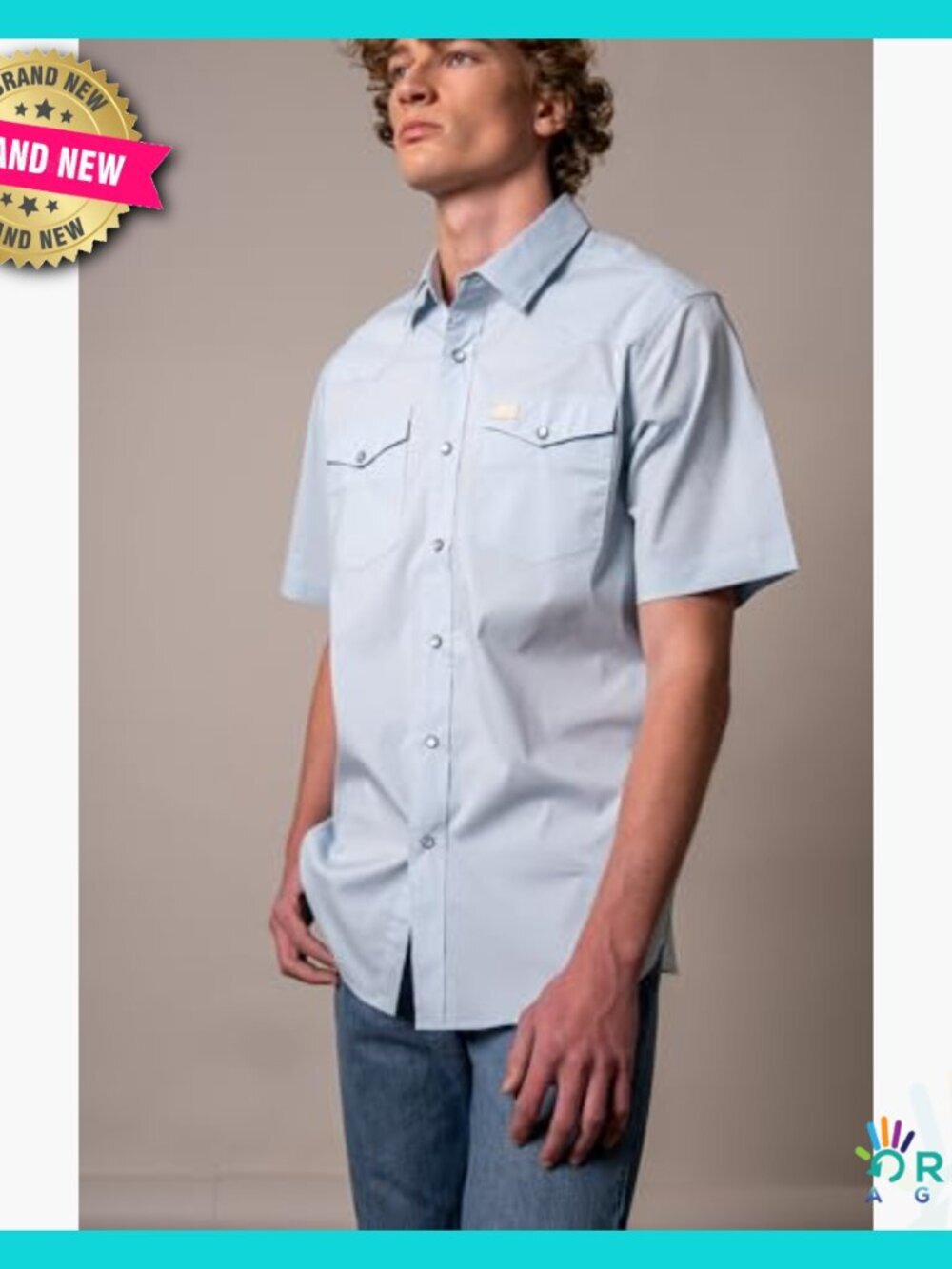 Light Blue Western Pearl Snap Short Sleeve Dress Shirt Classic Adjustable Fit - Picture 3 of 5